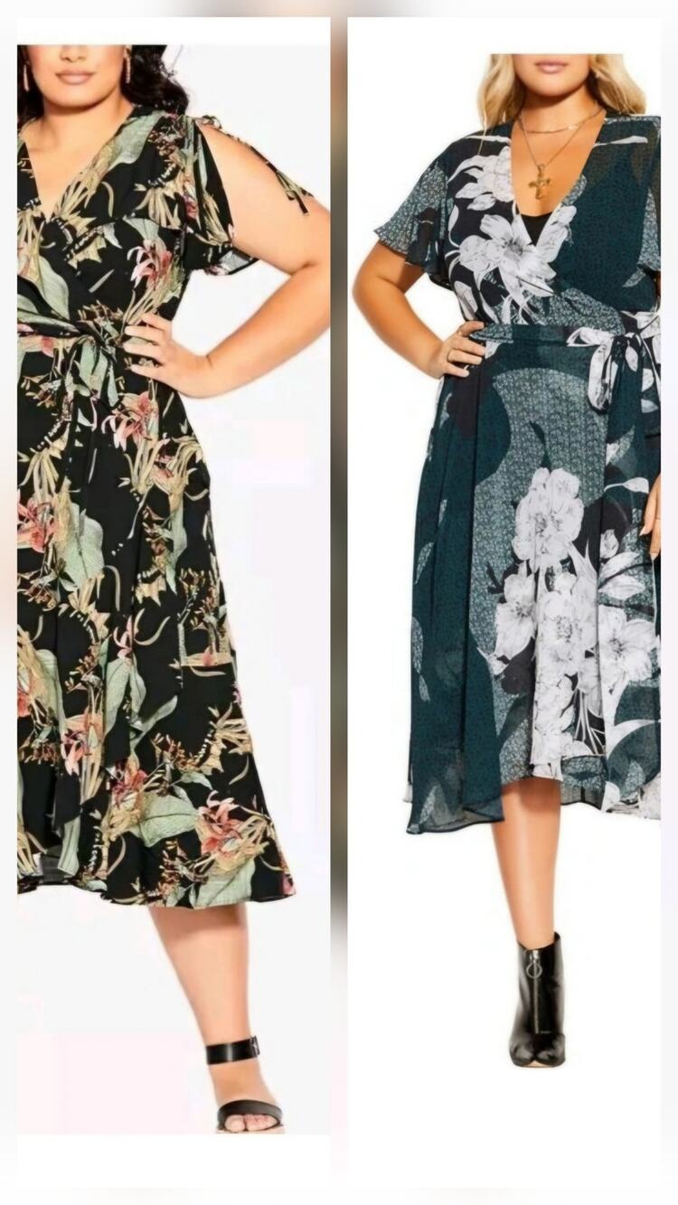 Lot of 2 City Chic Size 20 Wrap Dresses. Light Weight Lined Short Sleeve
